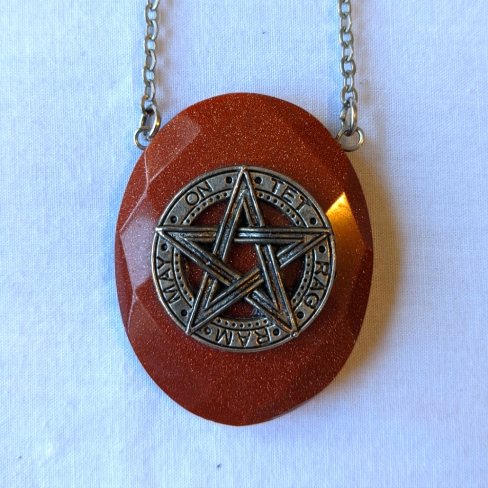 Orange Stone with Pentagram 16" Necklace